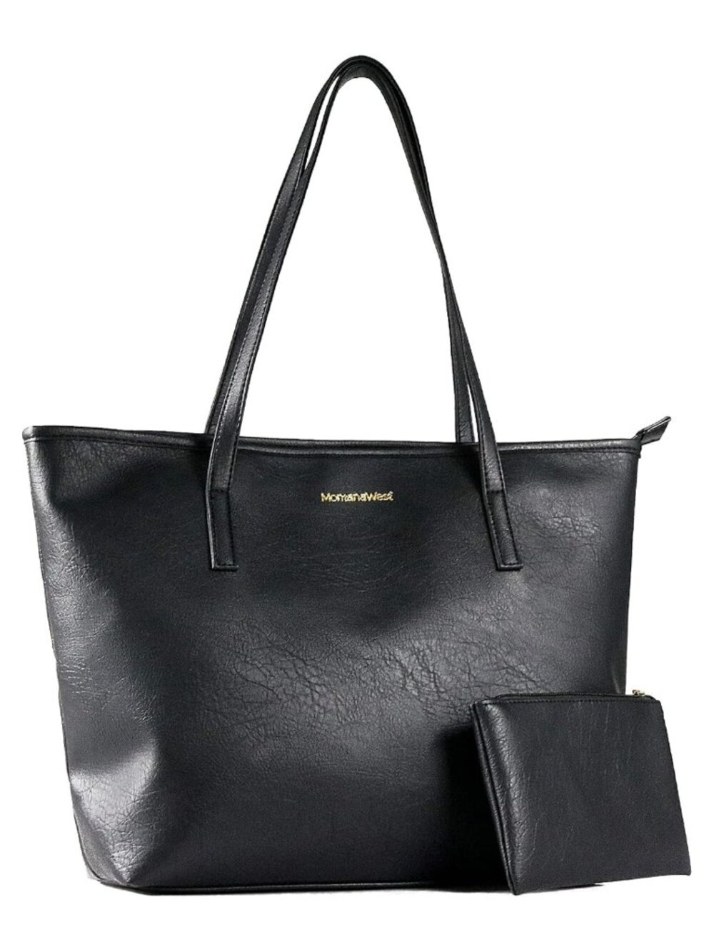 Vegan Leather Tote Set with Pouch and Keychain, Large Fits 17" Laptop
